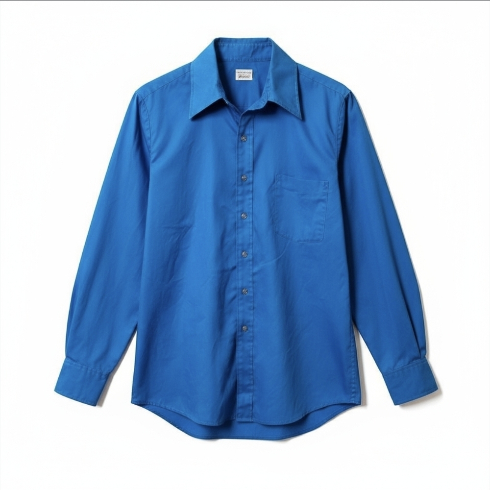 Vintage Retro Style Permanent Press Manhattan Blue Button Down Mens Dress Shirt
